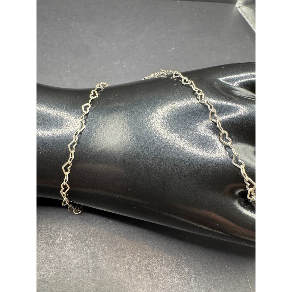 Vtg FAS Signed Italy 925 Sterling Silver Heart Link Chain Bracelet Sz 10" Long